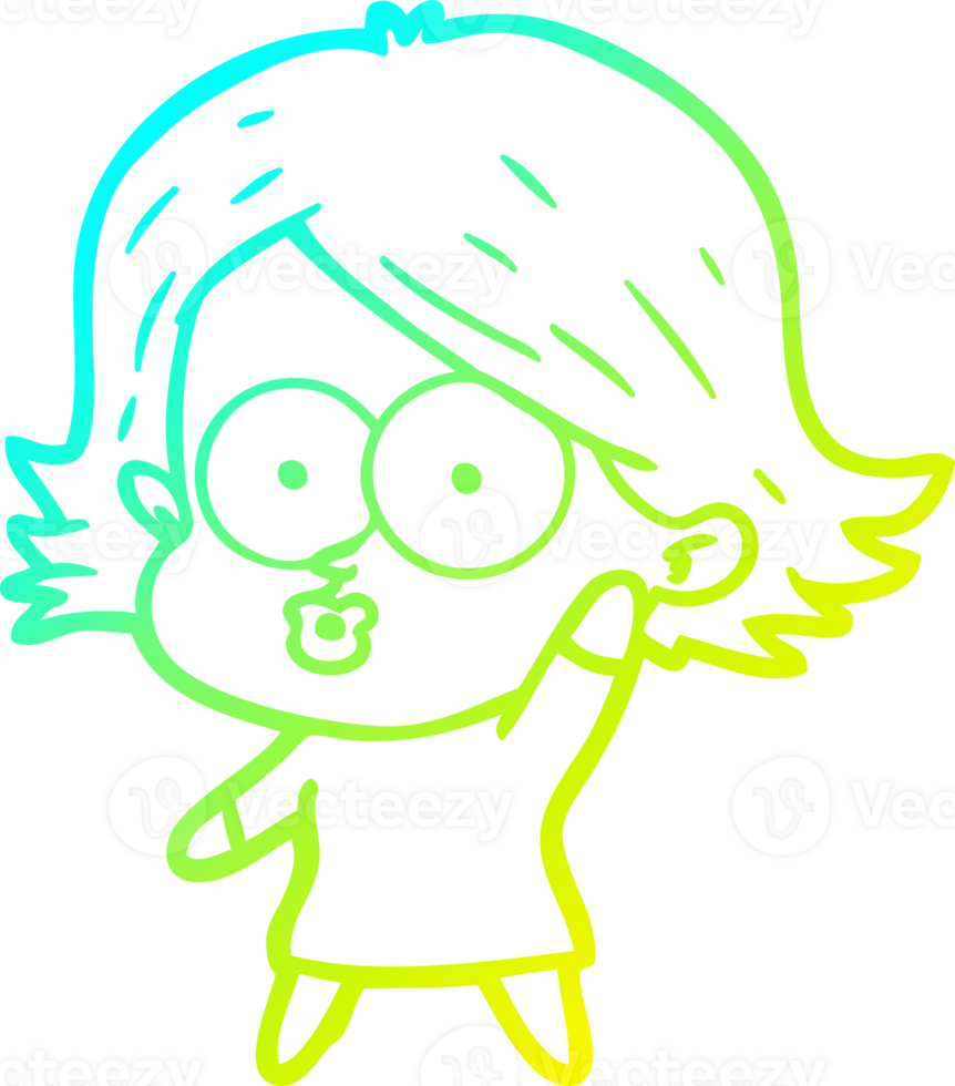 cold gradient line drawing of a cartoon girl pouting png