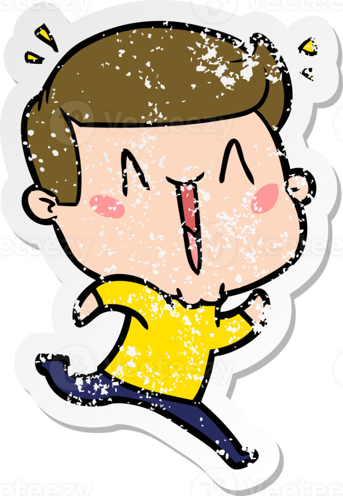distressed sticker of a cartoon excited man png
