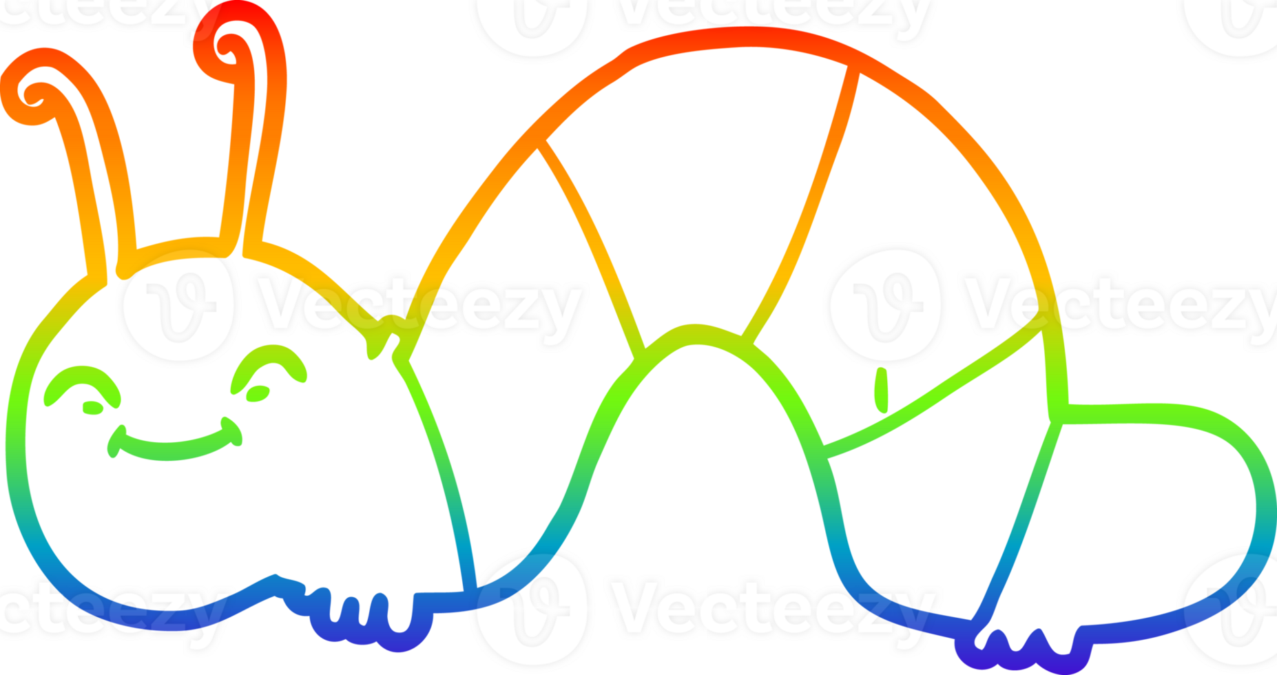 rainbow gradient line drawing of a cartoon happy bug png