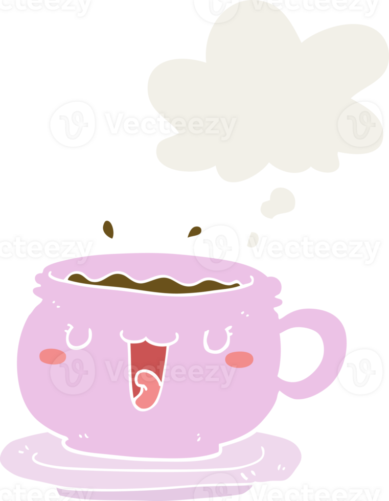 cute cartoon cup and saucer with thought bubble in retro style png