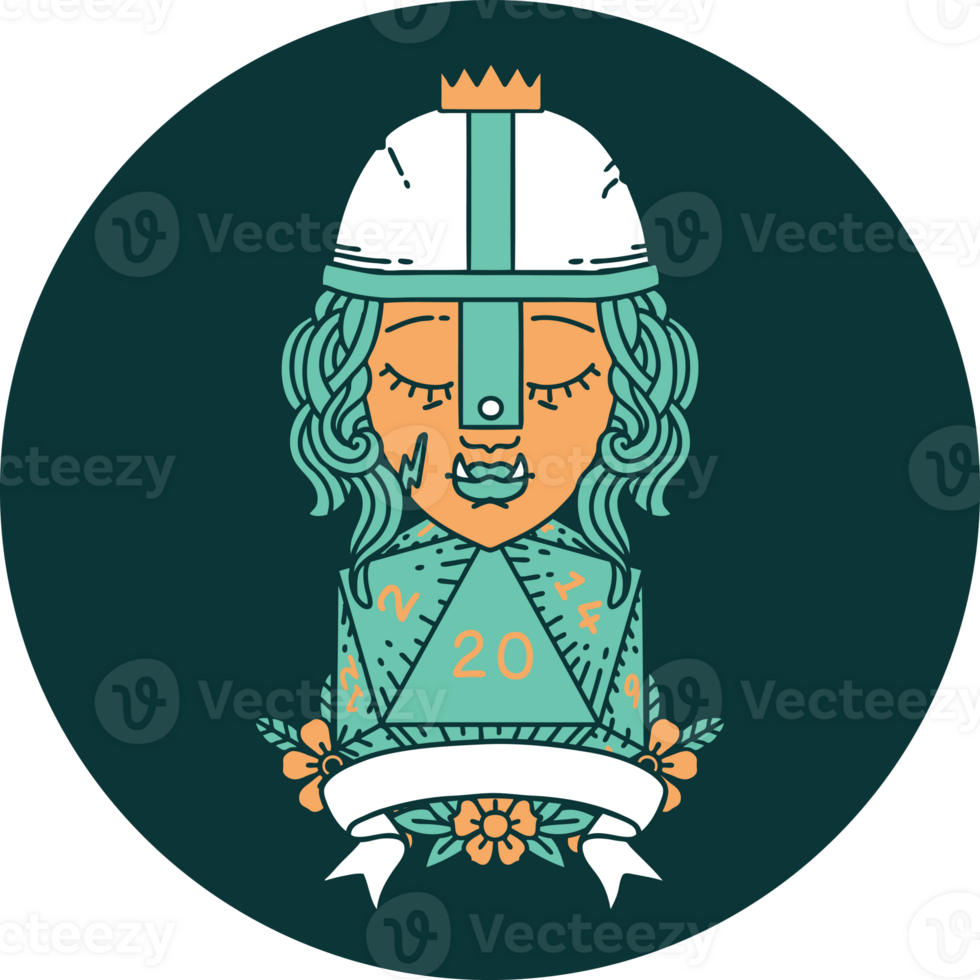 icon of half orc fighter with natural twenty dice roll png