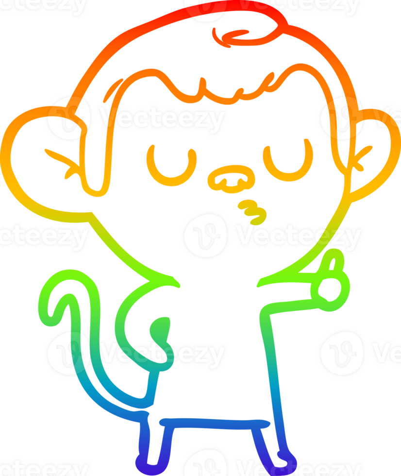 rainbow gradient line drawing of a cartoon calm monkey png