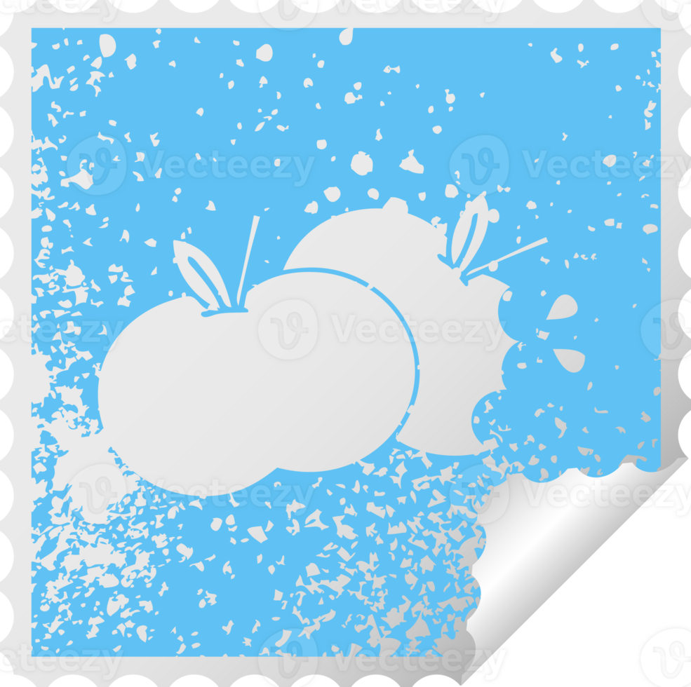 distressed square peeling sticker symbol of a juicy apple png