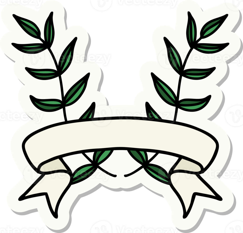 tattoo style sticker with banner of a laurel png