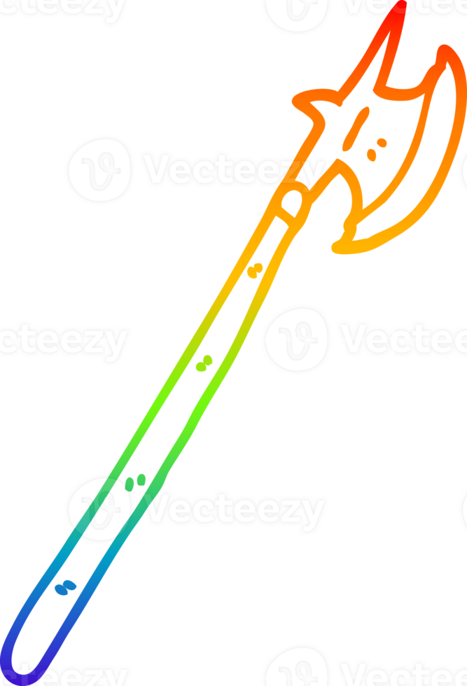 rainbow gradient line drawing of a cartoon medieval halberd png