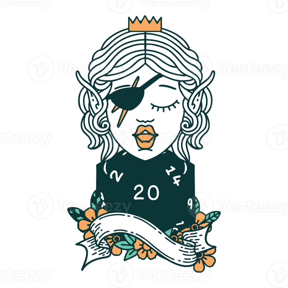 icon of elf rogue with natural twenty dice roll png