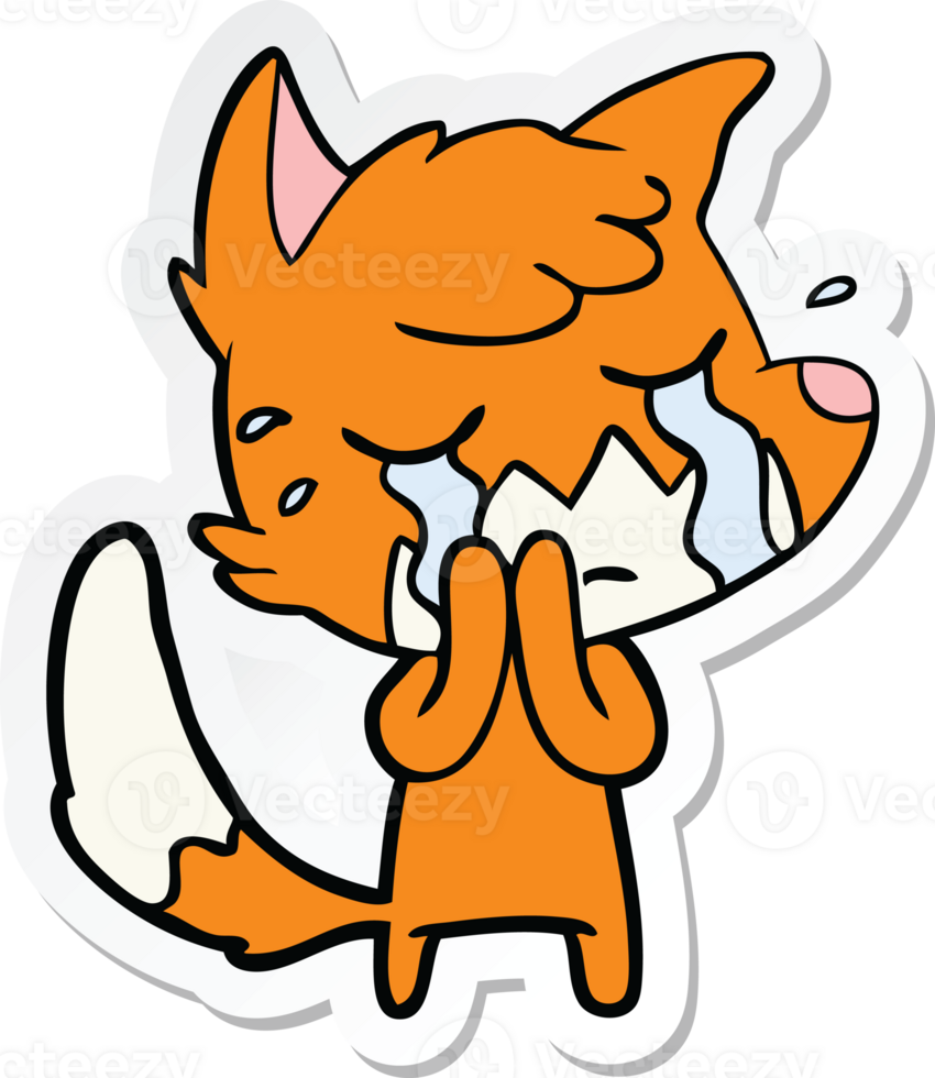sticker of a crying fox cartoon png
