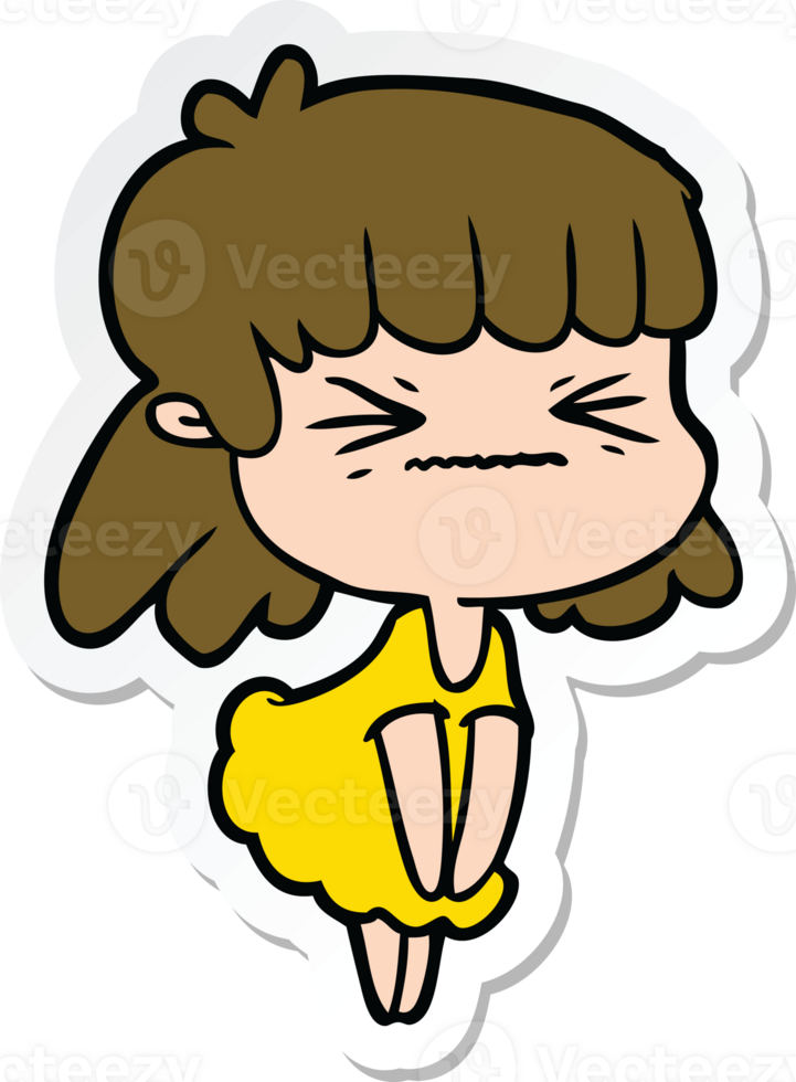 sticker of a cartoon angry girl png