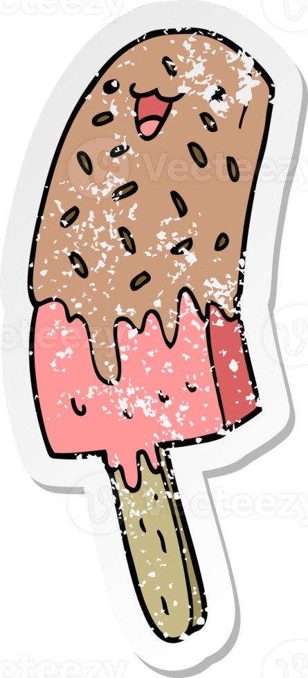 distressed sticker of a cute cartoon happy ice lolly png