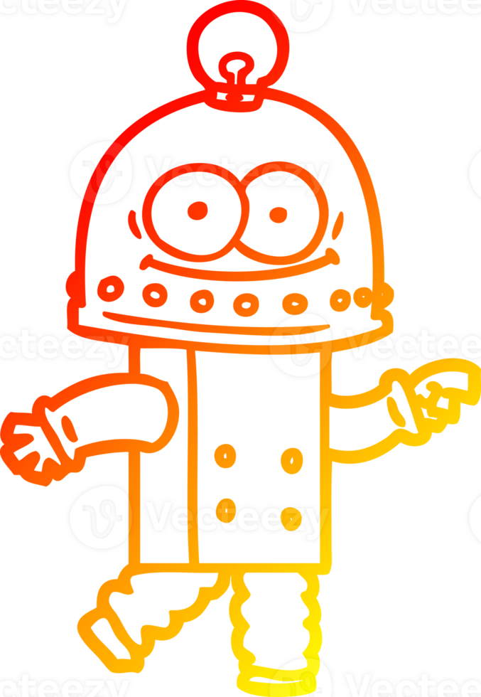 warm gradient line drawing of a happy carton robot with light bulb png