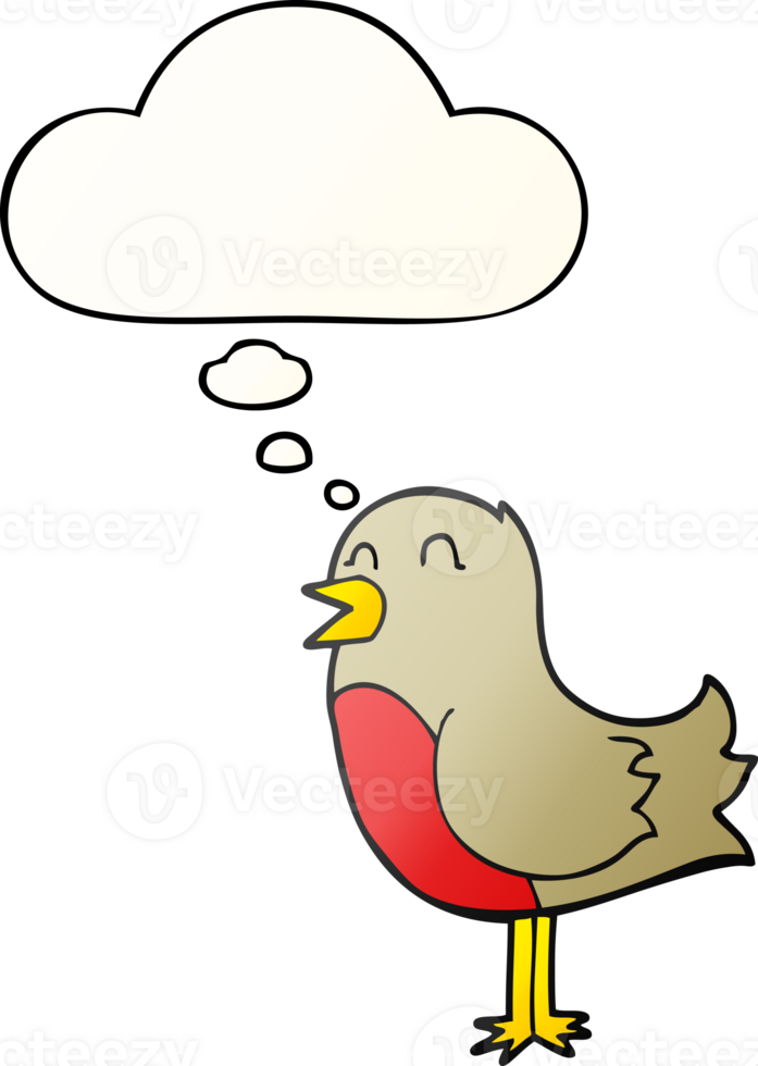 cartoon bird with thought bubble in smooth gradient style png