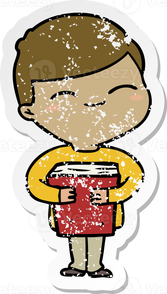 distressed sticker of a cartoon smiling boy png