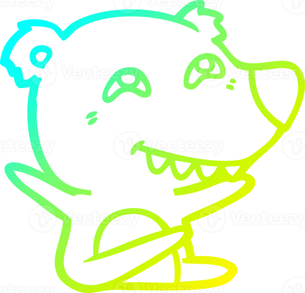 cold gradient line drawing of a cartoon bear showing teeth png