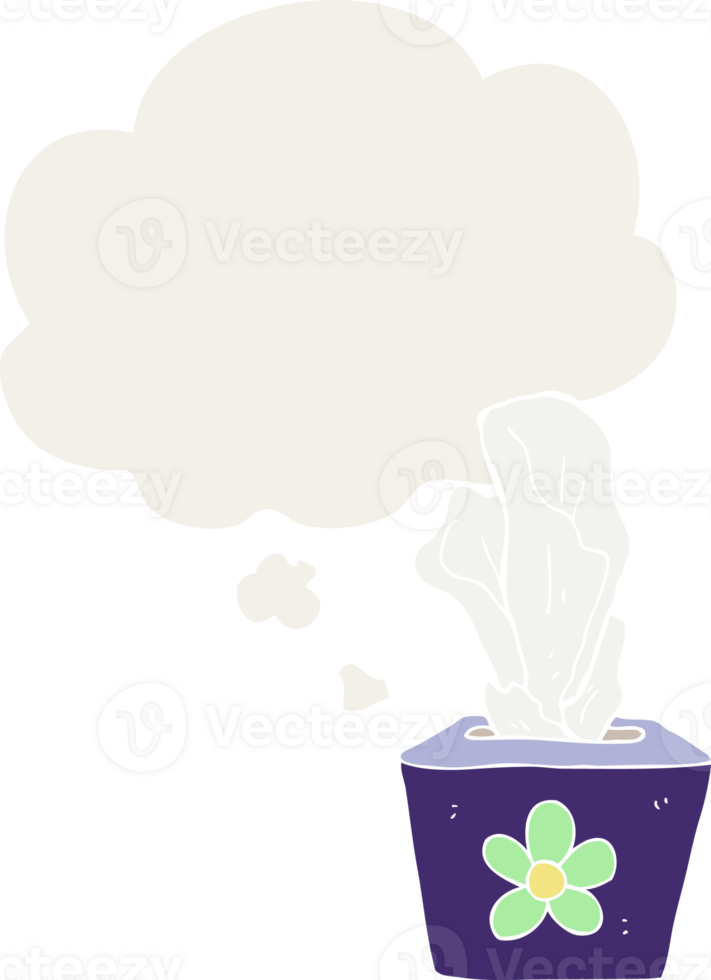 cartoon box of tissues with thought bubble in retro style png