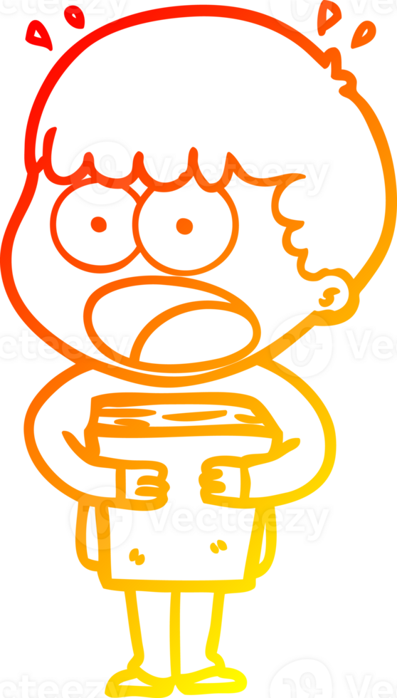 warm gradient line drawing of a cartoon shocked man with a book png