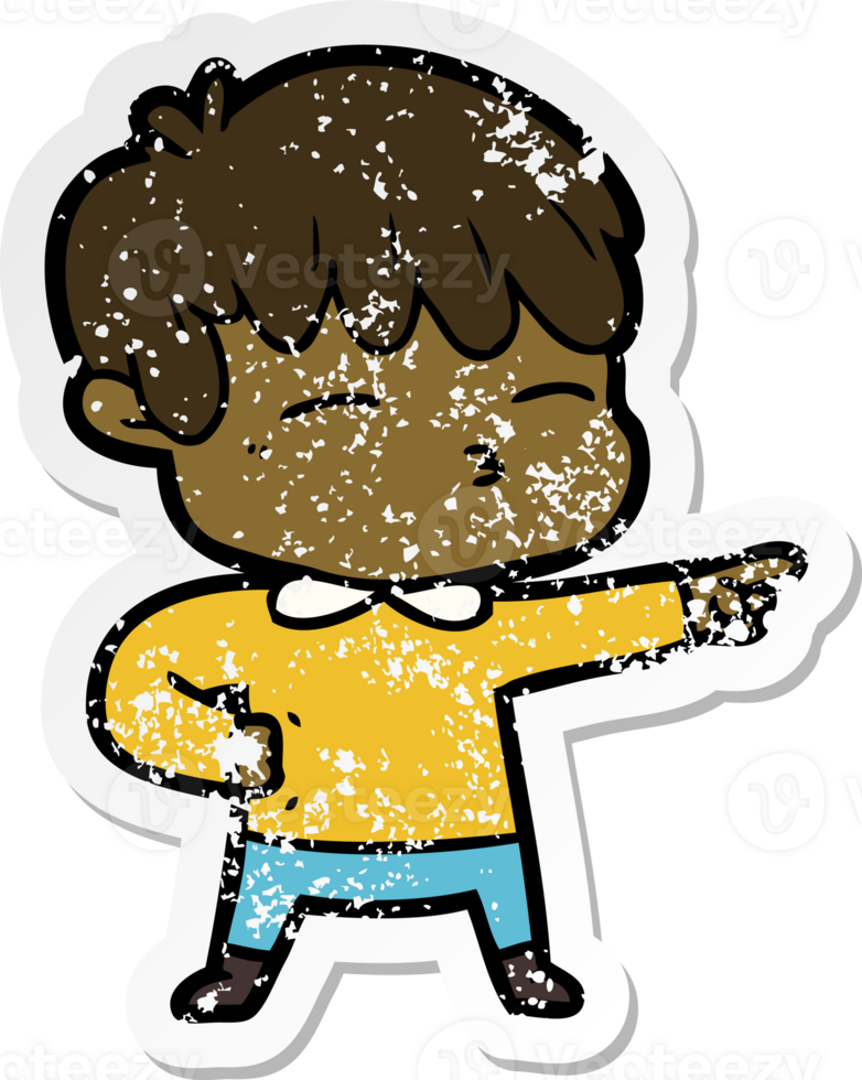 distressed sticker of a cartoon curious boy png