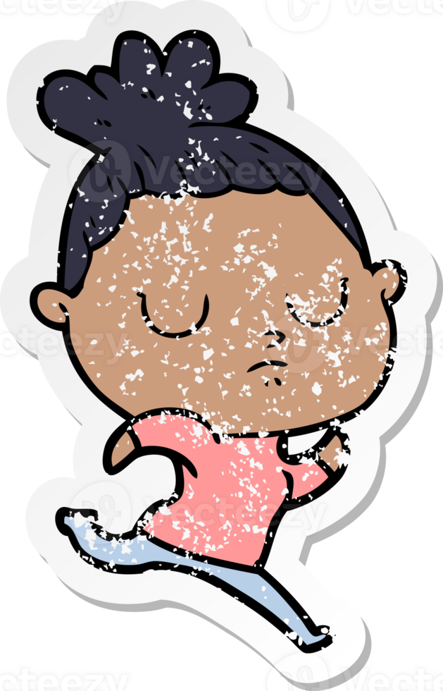 distressed sticker of a cartoon calm woman png