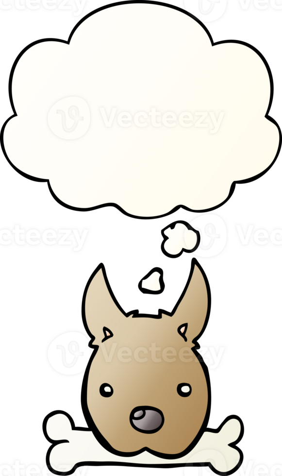 cartoon dog with bone with thought bubble in smooth gradient style png