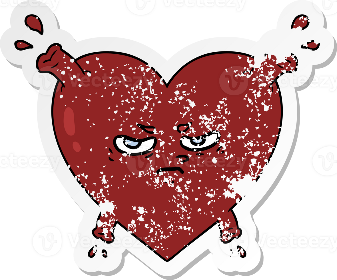 distressed sticker of a cartoon heart png