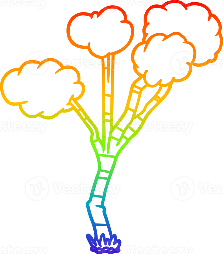 rainbow gradient line drawing of a cartoon sparse tree png