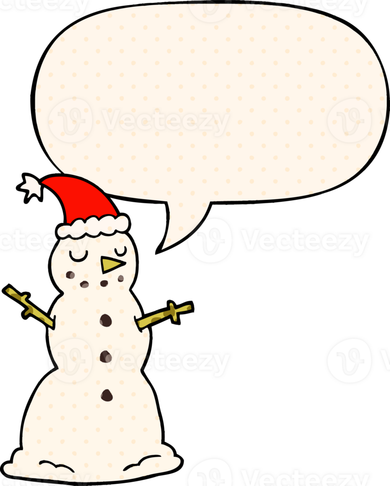 cartoon christmas snowman with speech bubble in comic book style png