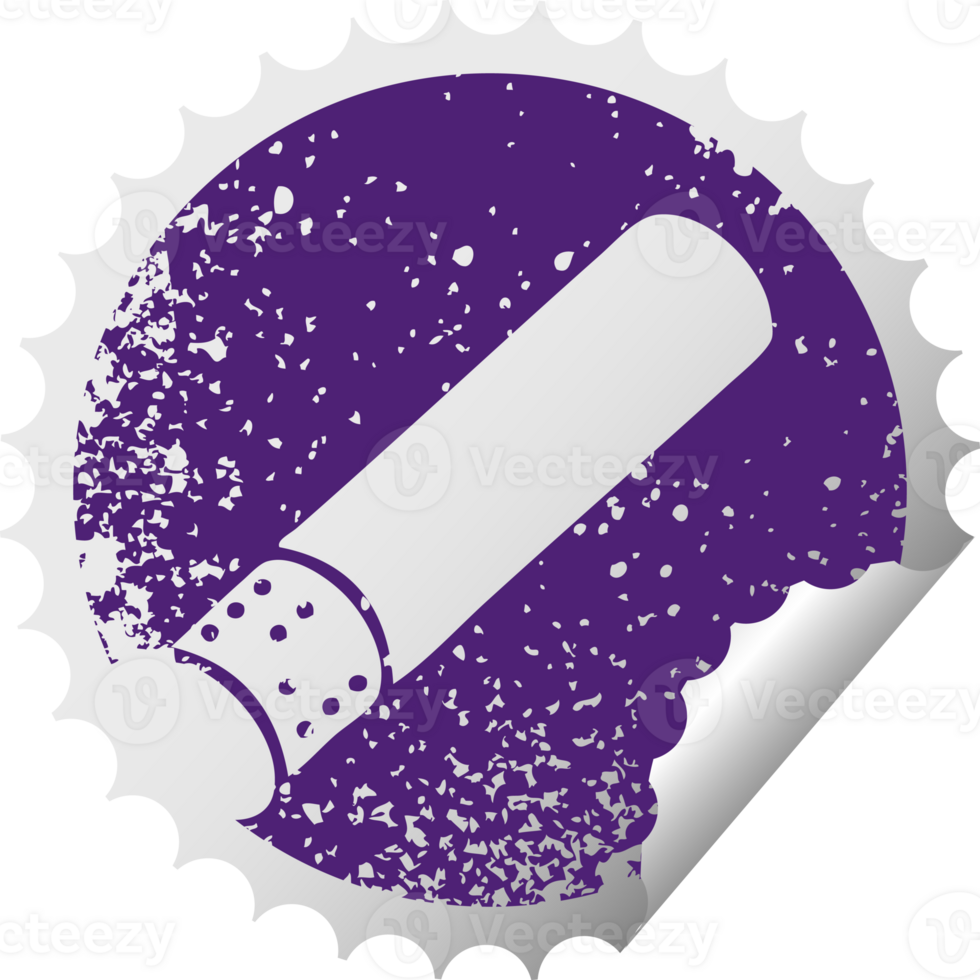 distressed circular peeling sticker symbol of a cigarette stick png
