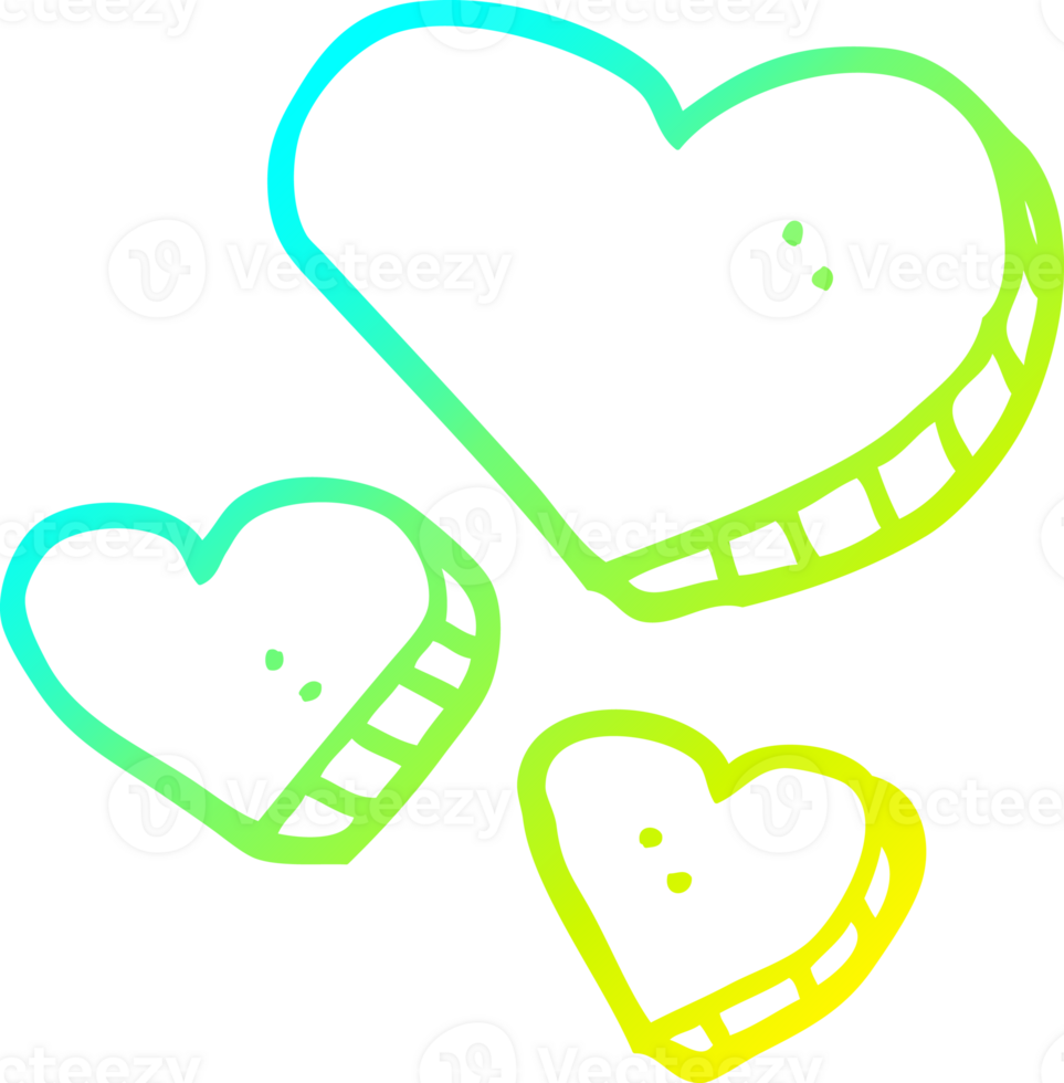 cold gradient line drawing of a cartoon love hearts png