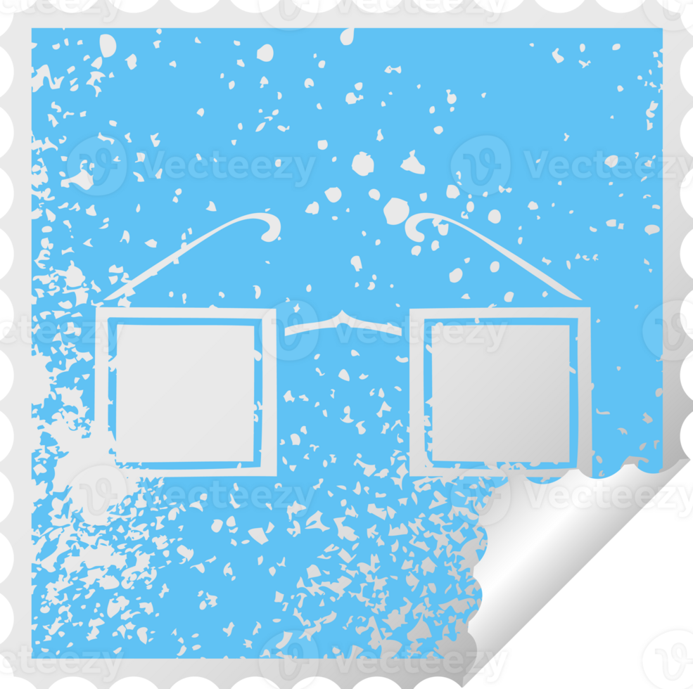 distressed square peeling sticker symbol of a square glasses png