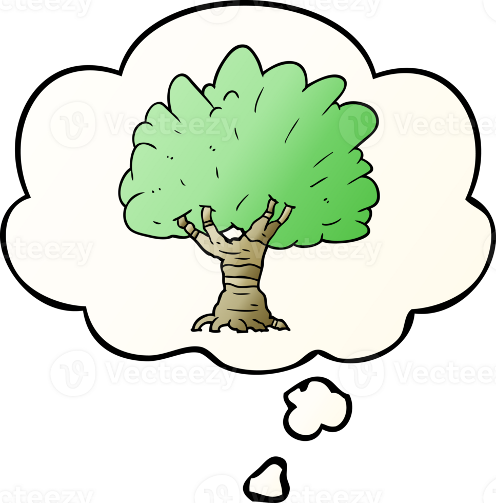 cartoon tree with thought bubble in smooth gradient style png