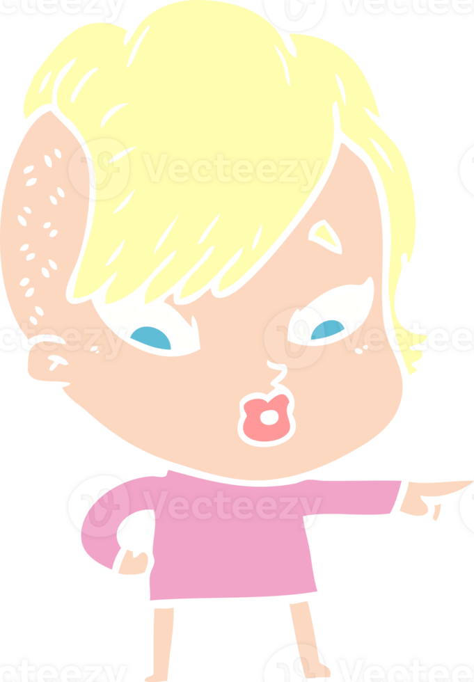 flat color style cartoon surprised girl pointing png