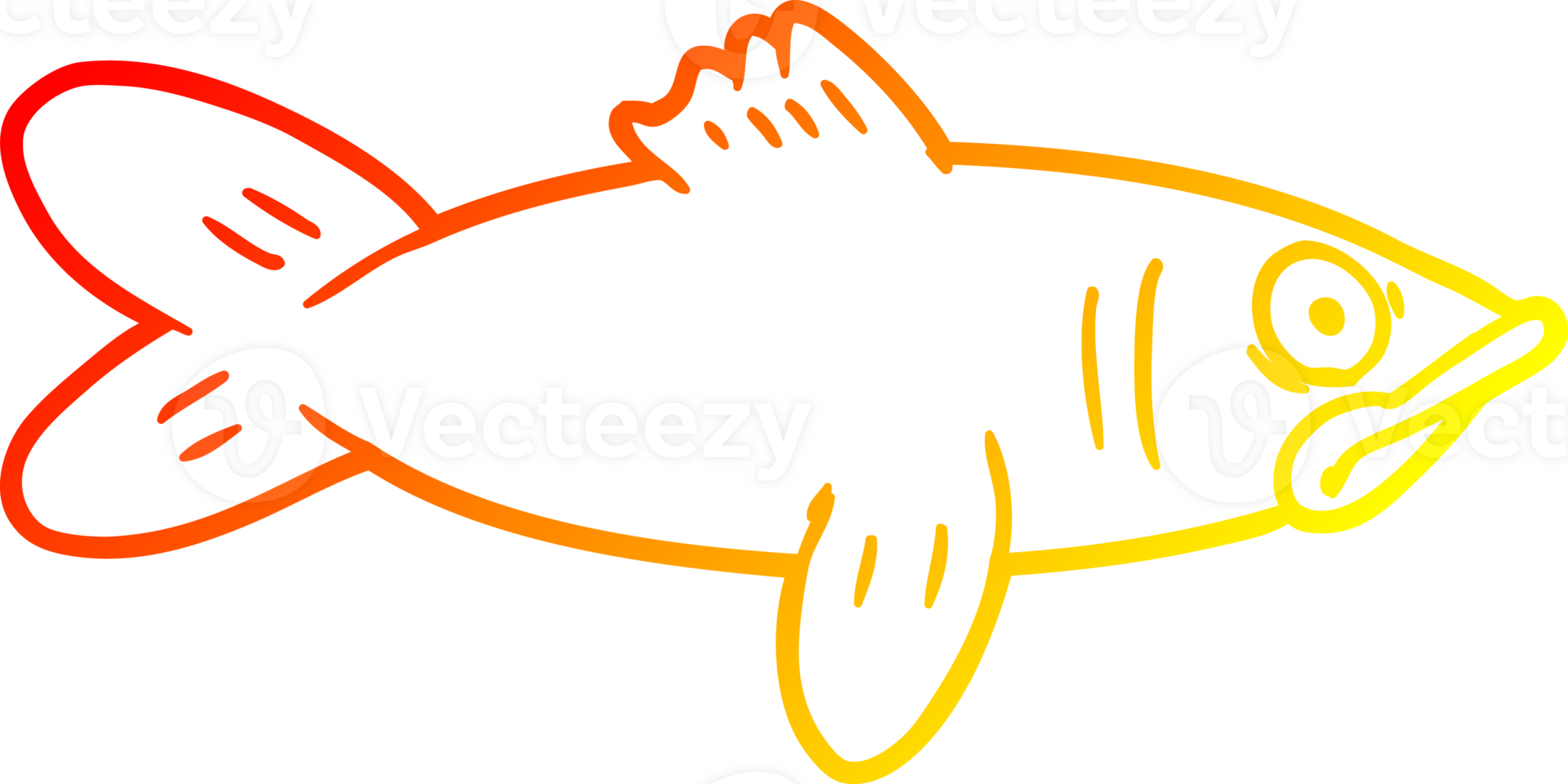 warm gradient line drawing of a cartoon fish png