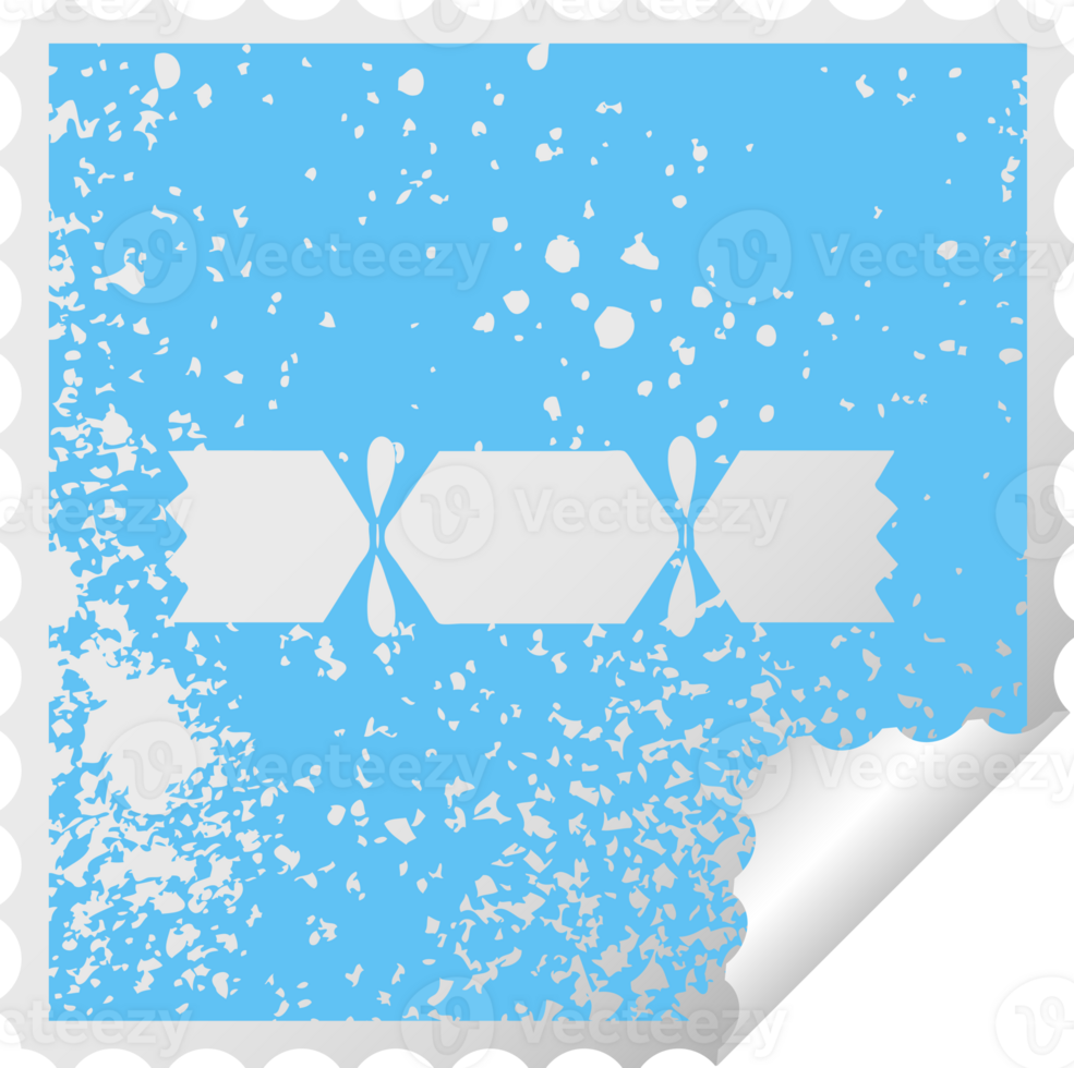 distressed square peeling sticker symbol of a christmas cracker png