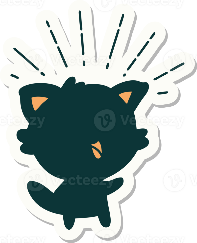 sticker of a tattoo style happy cat png