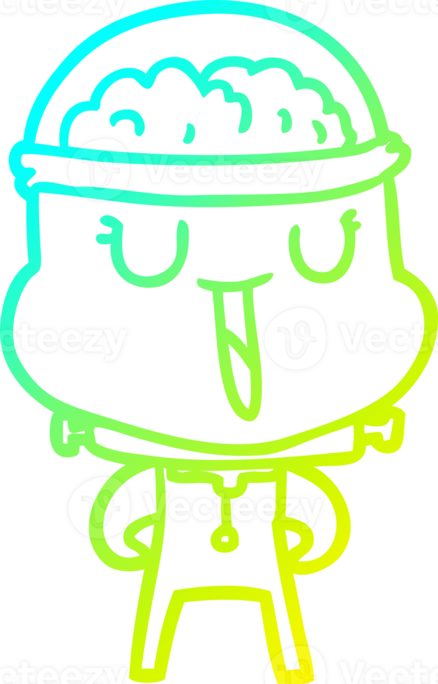 cold gradient line drawing of a happy cartoon robot png