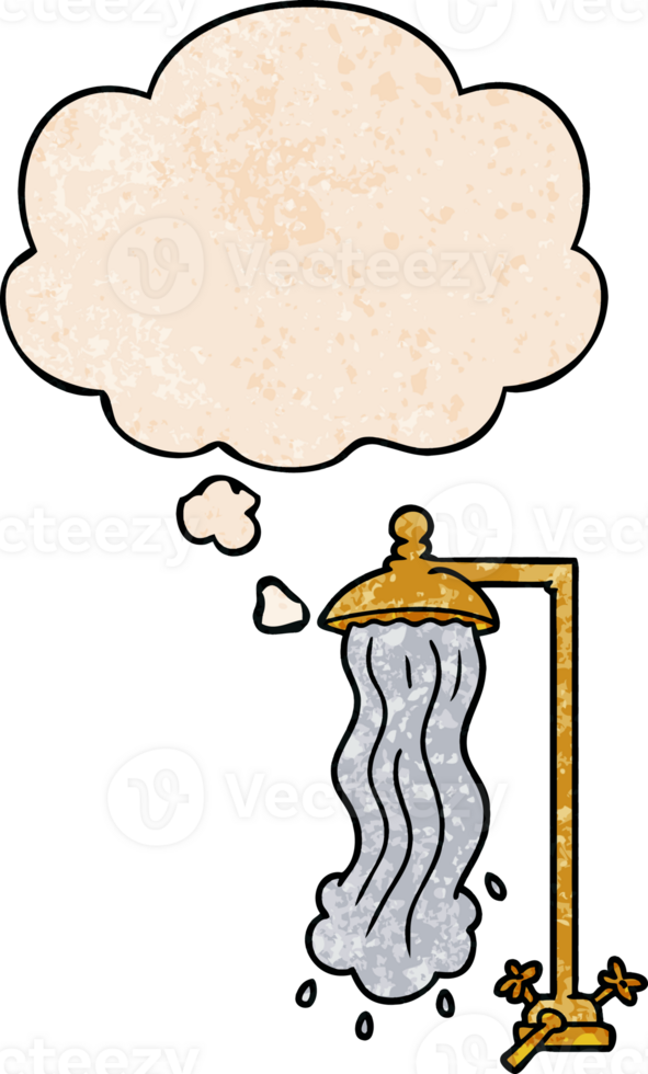 cartoon shower with thought bubble in grunge texture style png