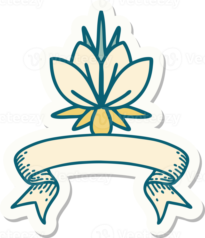 tattoo style sticker with banner of a water lily png
