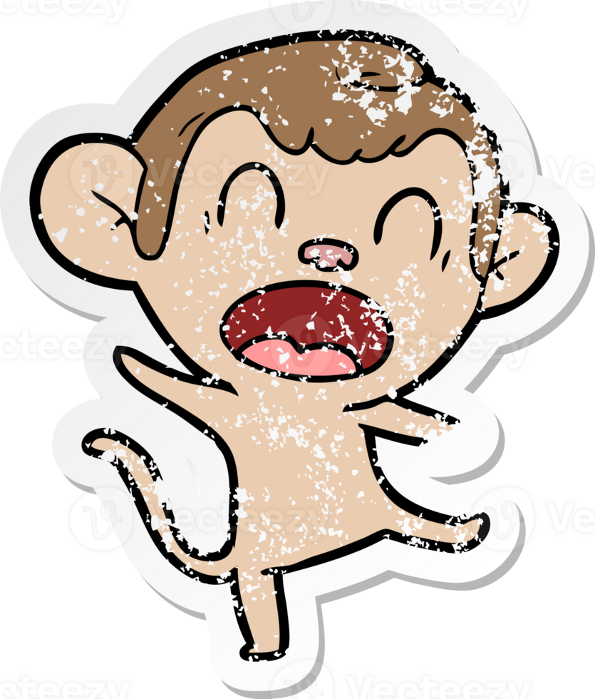 distressed sticker of a shouting cartoon monkey dancing png