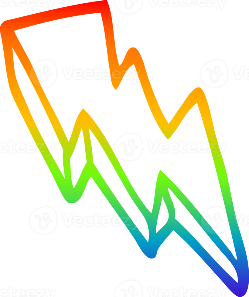 rainbow gradient line drawing of a cartoon lightning bolt png