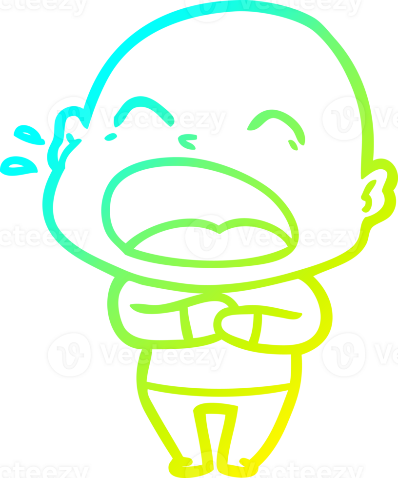 cold gradient line drawing of a cartoon shouting bald man png
