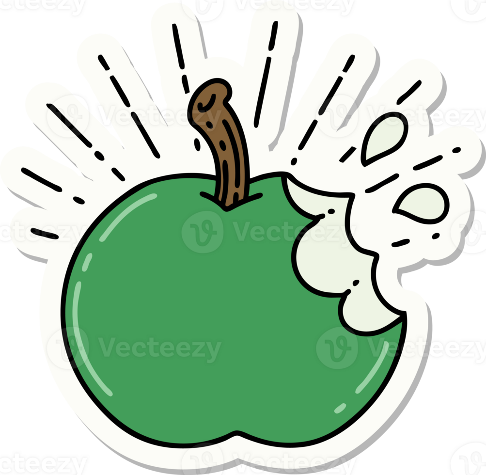 sticker of a tattoo style bitten apple png