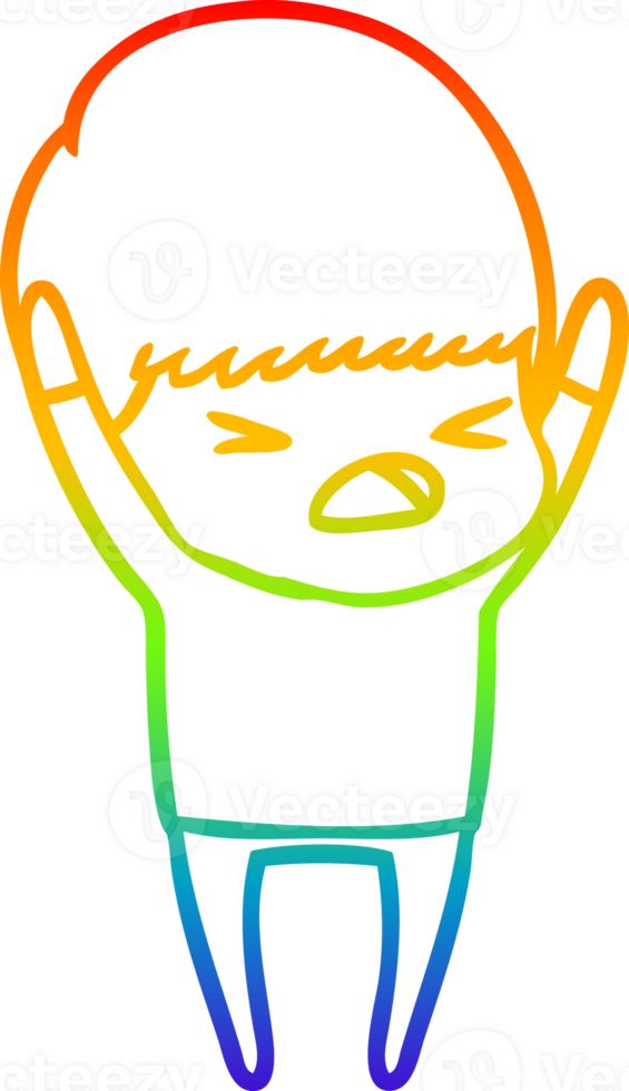 rainbow gradient line drawing of a cartoon stressed man png