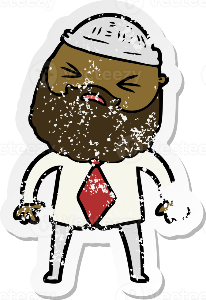 distressed sticker of a cartoon man with beard png