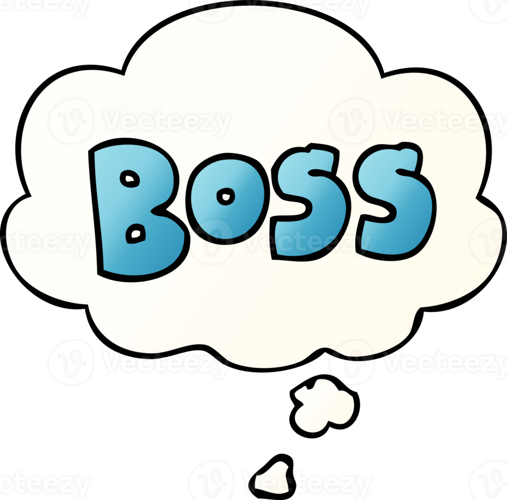 cartoon word boss with thought bubble in smooth gradient style png