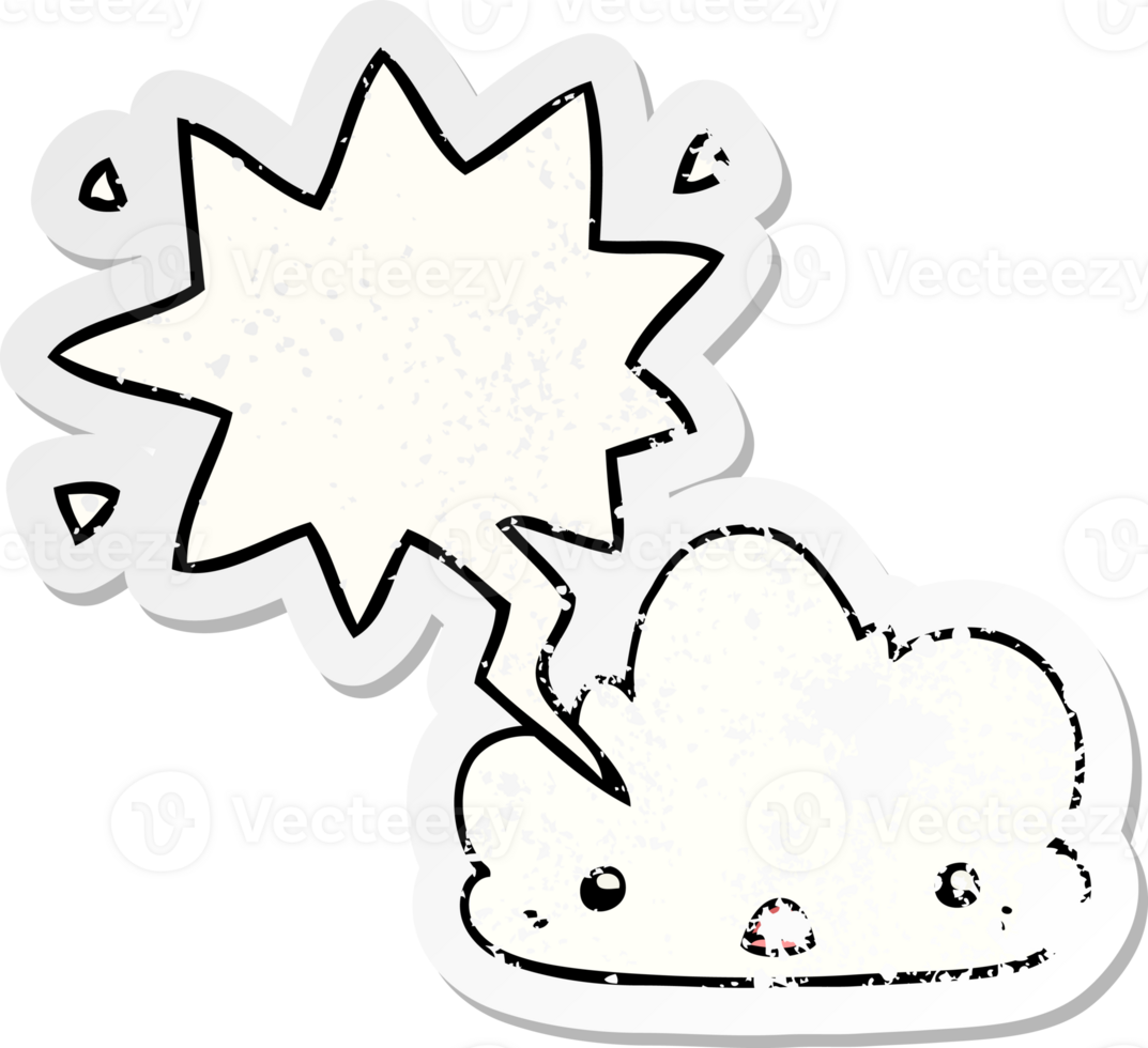 cute cartoon cloud with speech bubble distressed distressed old sticker png