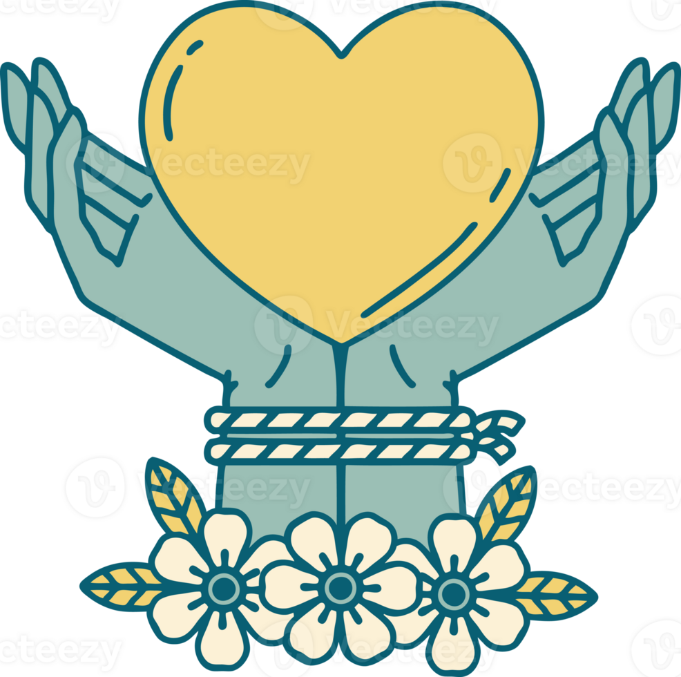 iconic tattoo style image of tied hands and a heart png