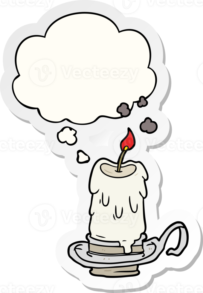 cartoon spooky candle with thought bubble as a printed sticker png
