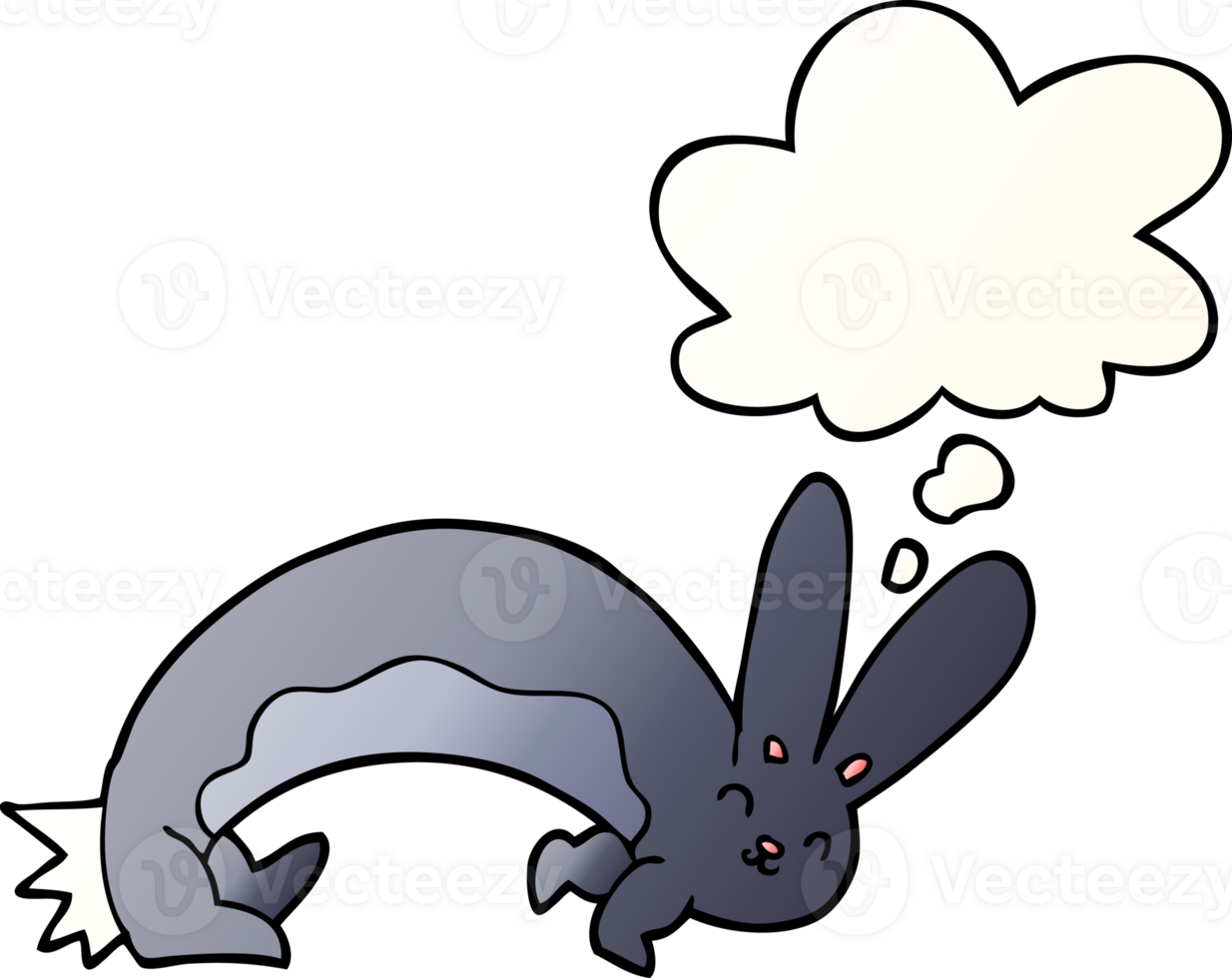 funny cartoon rabbit with thought bubble in smooth gradient style png