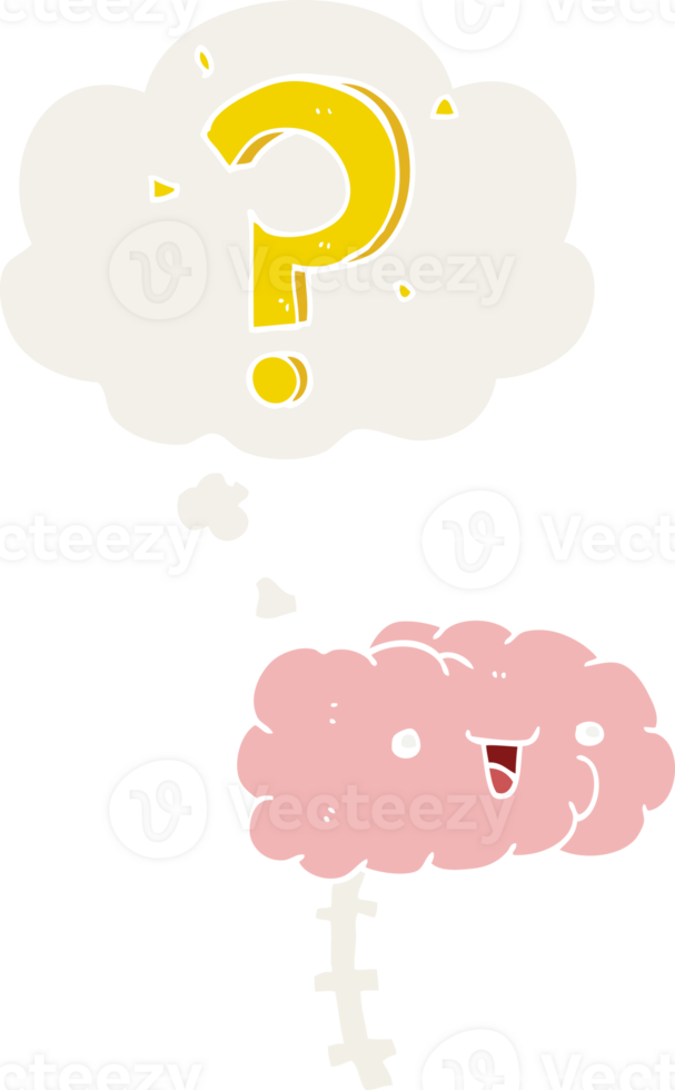 cartoon curious brain with thought bubble in retro style png
