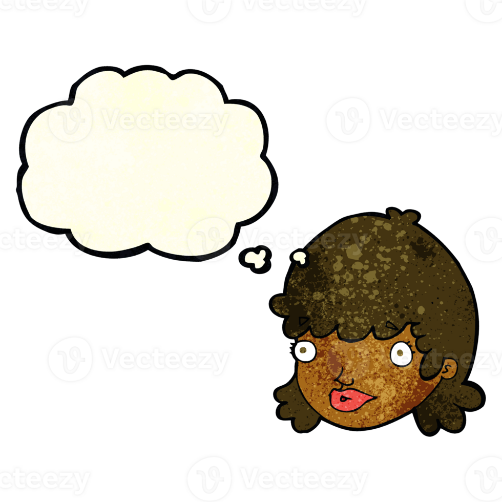 cartoon female face with surprised expression with thought bubble png