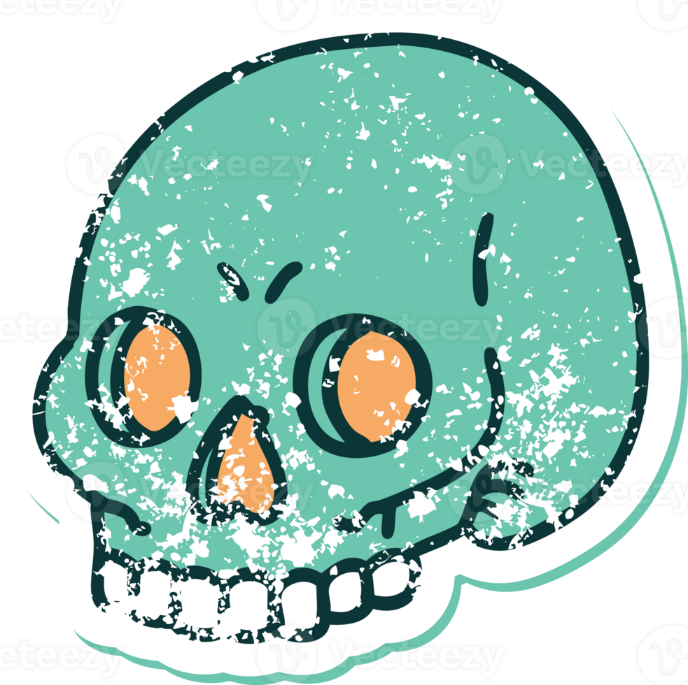 iconic distressed sticker tattoo style image of a skull png
